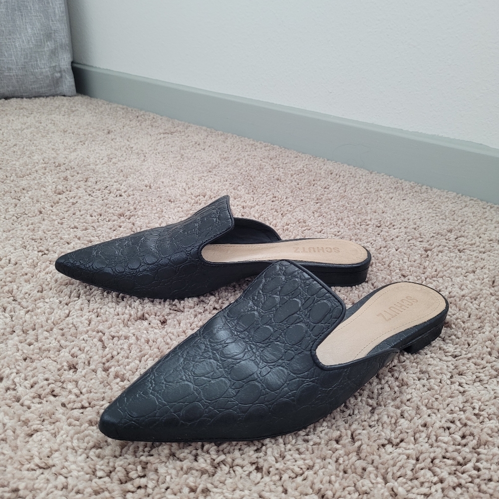 Schutz Tracy Croc-embossed Leather Mules In Black